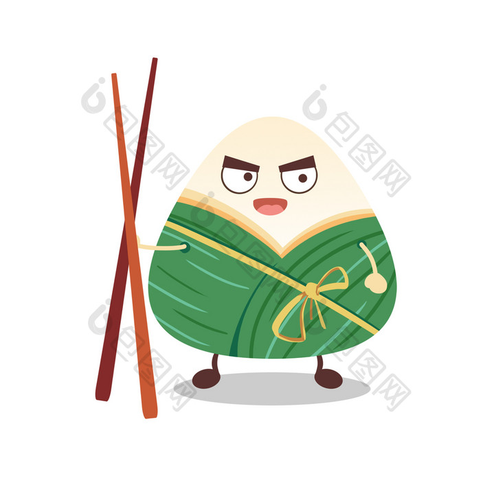 卡通绿色端午小粽子拿筷子表情包动图GIF