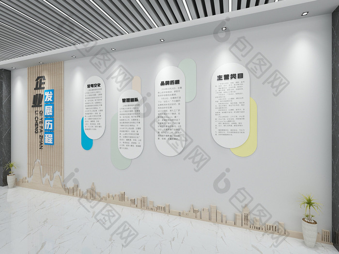 创意中式时尚木纹企业发展历程文化墙宣传墙