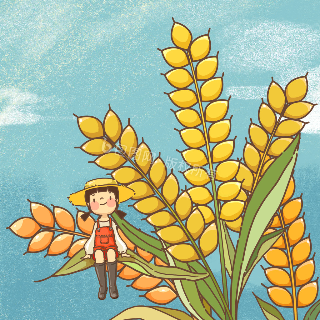 卡通小女孩二十四节气芒种麦穗动图GIF图片