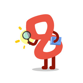 卡通拟人数字8拿放大镜读书学习动图gif