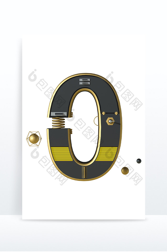 0创意数字黑金风格三维数字机械风