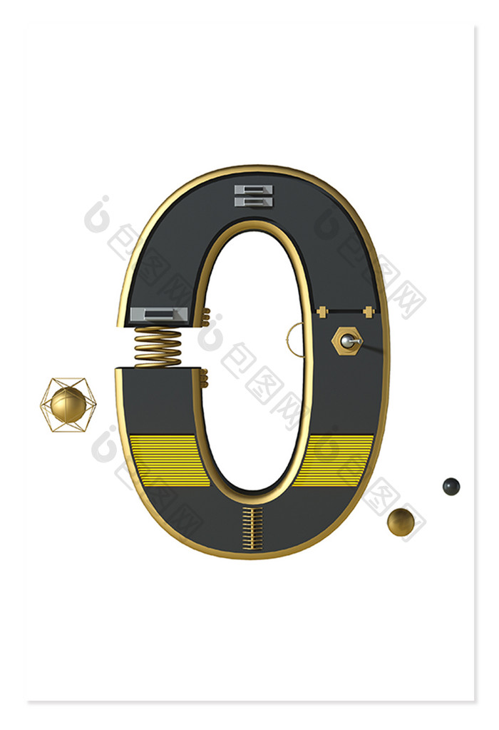 0创意数字黑金风格三维数字机械风