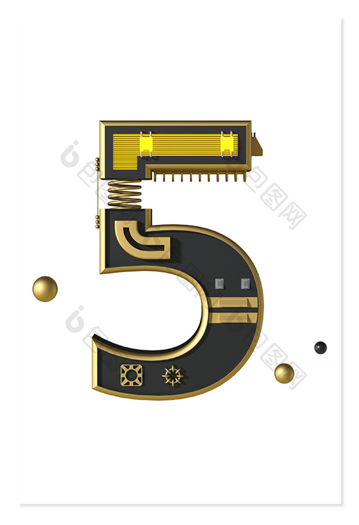 5创意数字黑金风格三维数字机械风