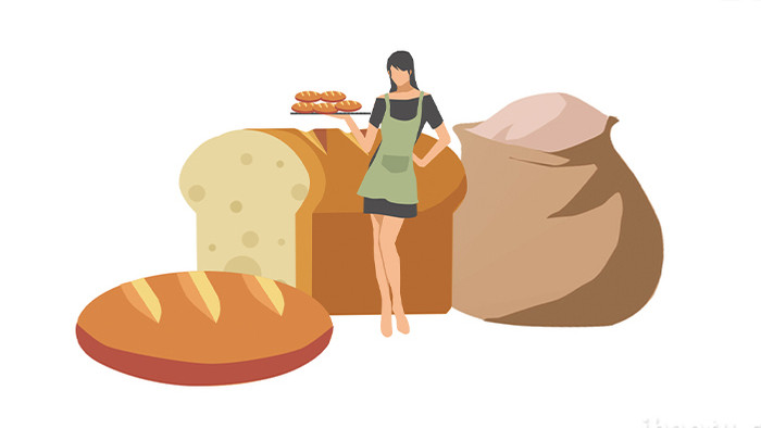 易用卡通mg动画美食烘培女人烤面包