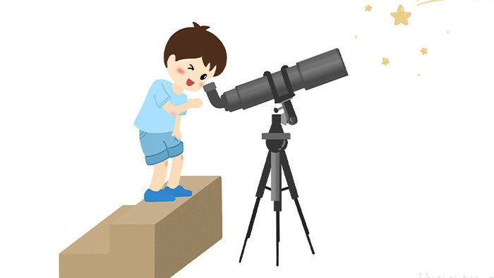 易用卡通mg动画男孩用天文望远镜看星星