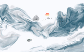 新中式意境水墨山水抽象装饰画