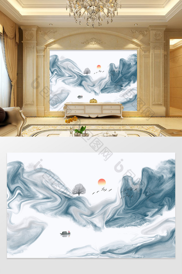 新中式意境水墨山水抽象装饰画图片图片