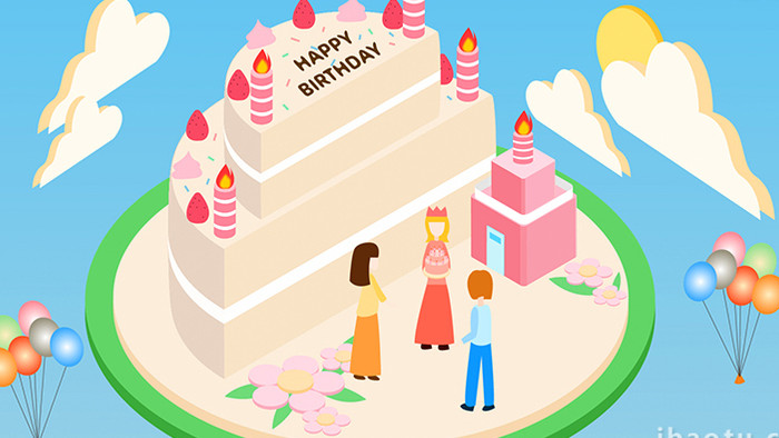 易用mg动画过生日类拿着蛋糕许愿的小女孩