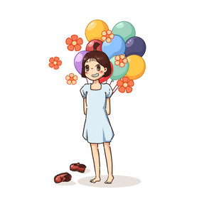 卡通儿童节拿五彩气球的小女孩动图GIF