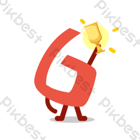卡通可爱拟人数字6拿奖杯动图gif