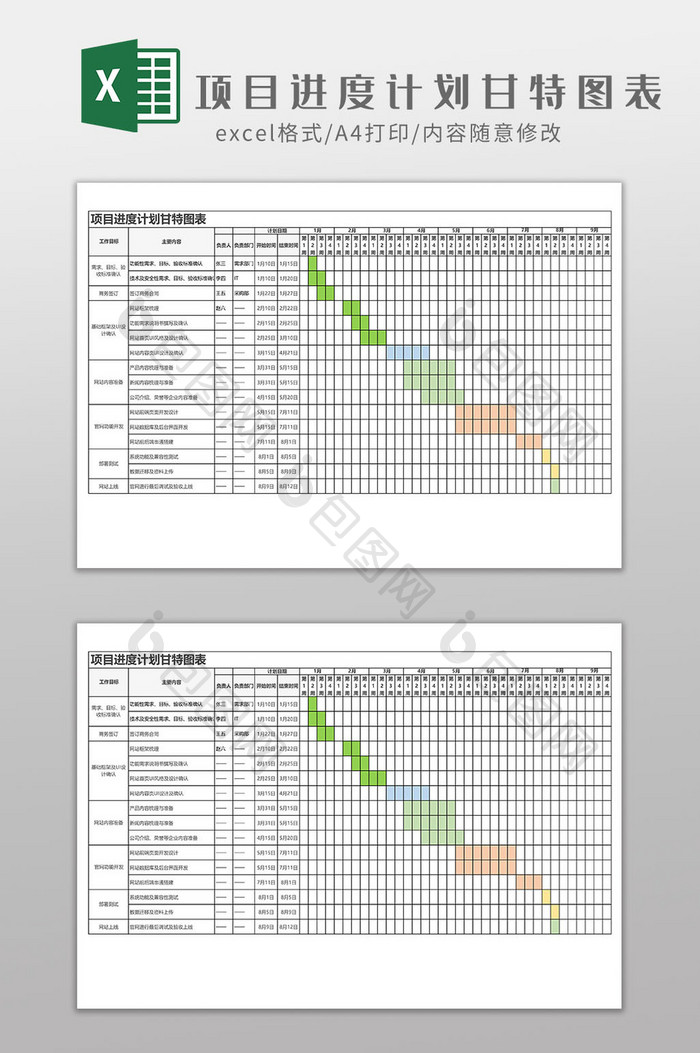 项目进度计划甘特图表EXCEL模板