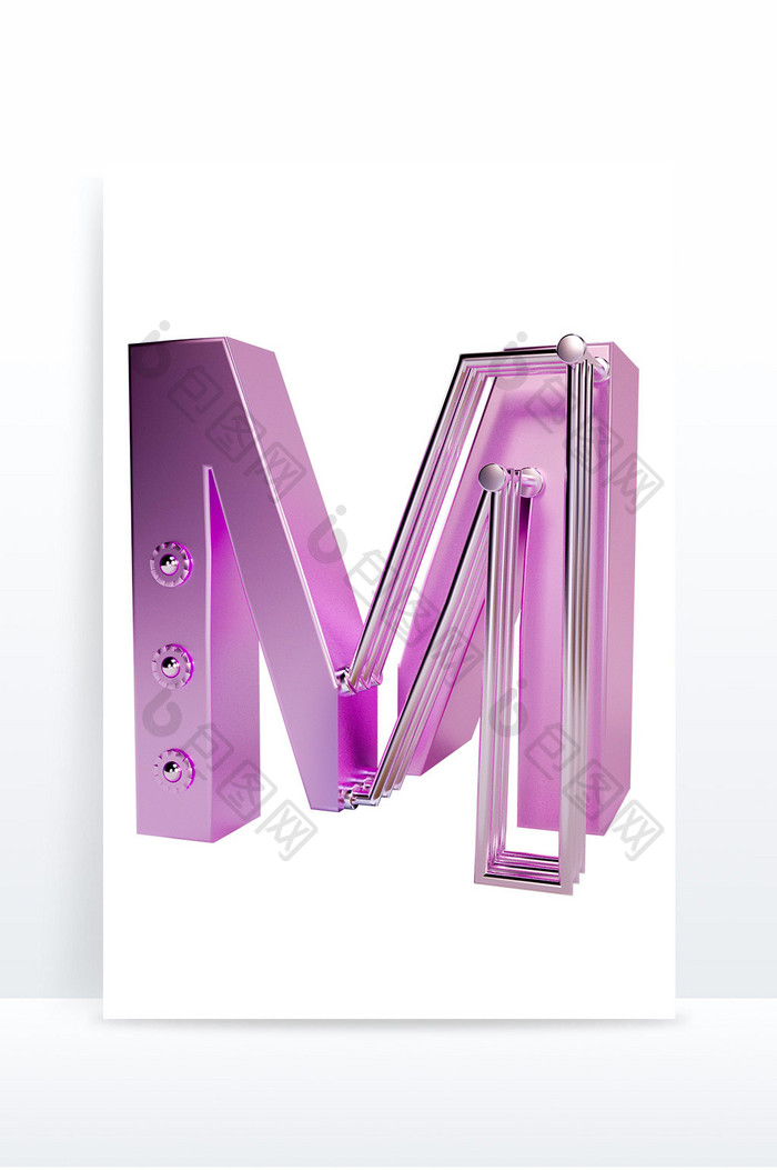 紫色质感金属字母M元素
