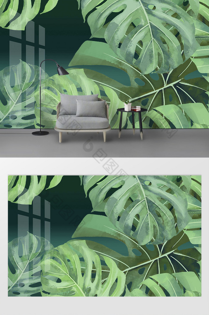 夏日清凉热带植物叶子背景墙图片图片