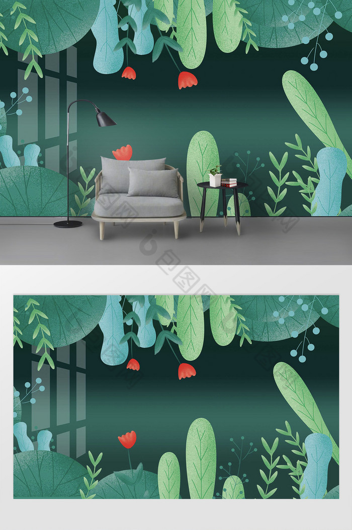 绿色热带植物夏日清凉装饰背景墙图片图片