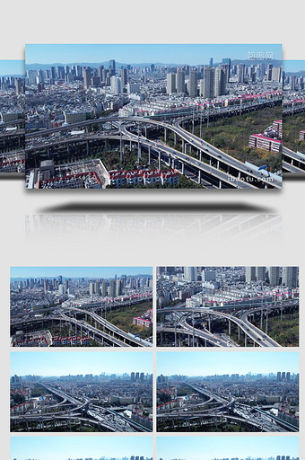 城市交通震撼高架桥立交密集车流航拍图片