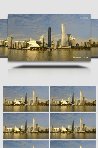 城市广州国际金融中心金色光芒照射地标延时图片