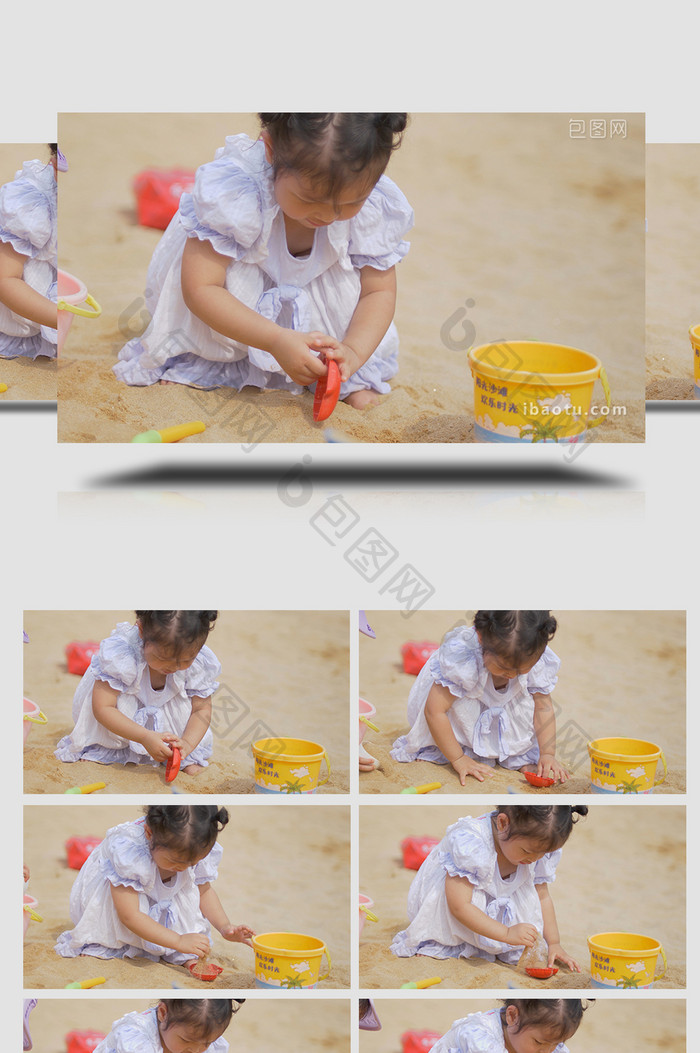可爱儿童小女孩沙滩玩沙4K实拍视频