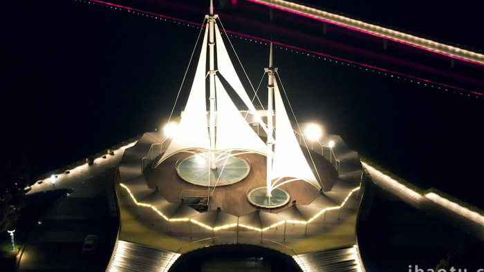 苏州工业园区帆船码头城市夜景航拍视频