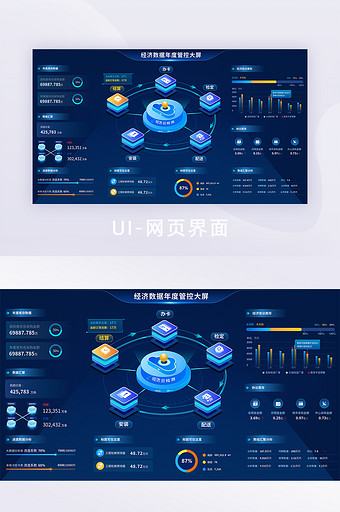 蓝色经济分析大数据可视化UI 网页界面图片