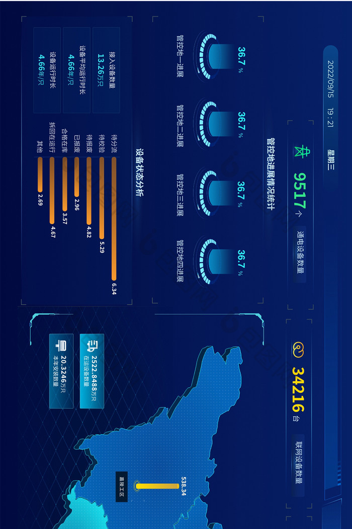 蓝色电力设备运行监控超级大屏ui网页界面