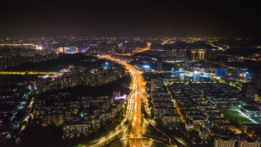 城市夜景城市全景夜景车流8K延时