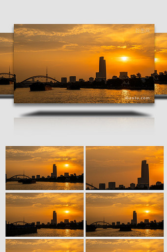 唯美黄昏运河日落自然风光延时摄影4k图片