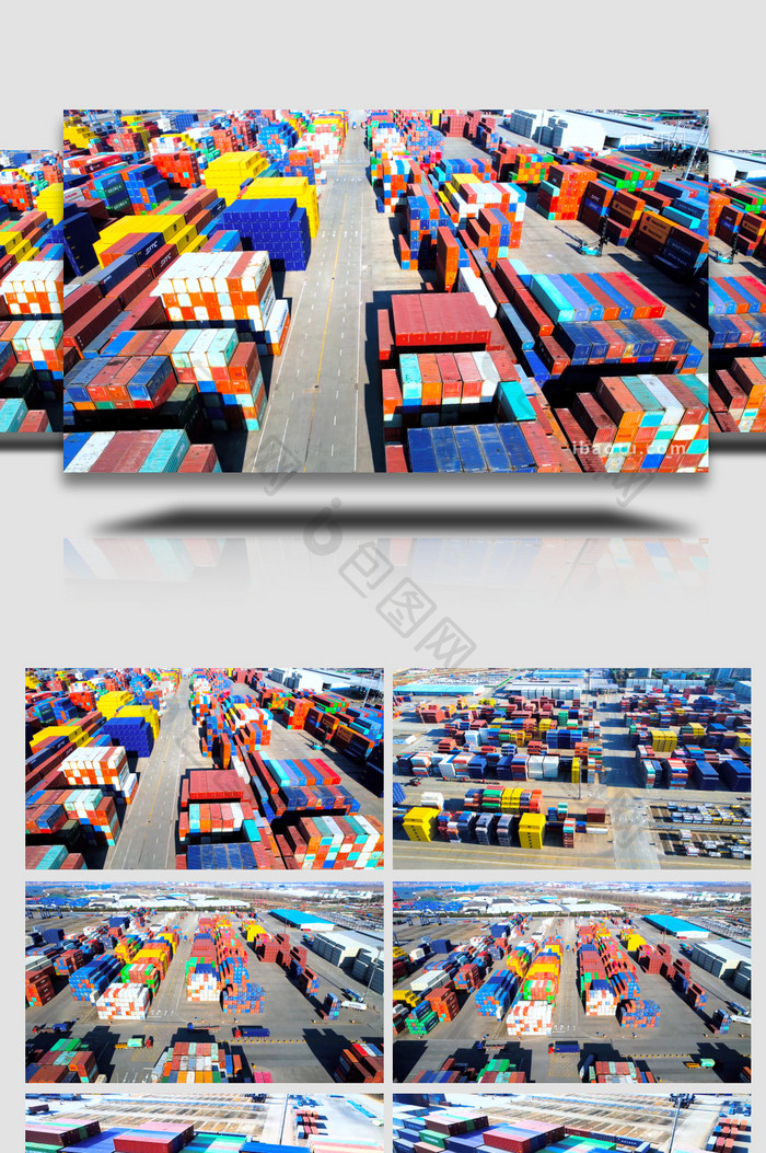 交通工具货运集装箱运输港口物流4K航拍
