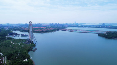 城市航拍大气苏州金鸡湖摩天轮航拍视频4k