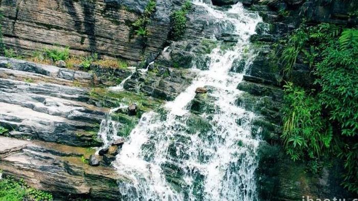 自然风景航拍山间瀑布流水风景意境实拍视频