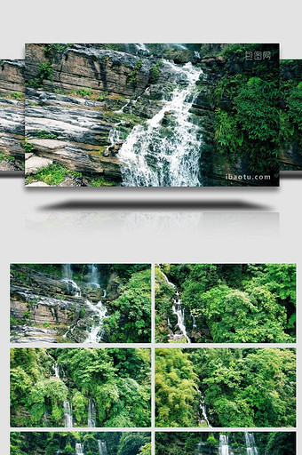 自然风景航拍山间瀑布流水风景意境实拍视频图片