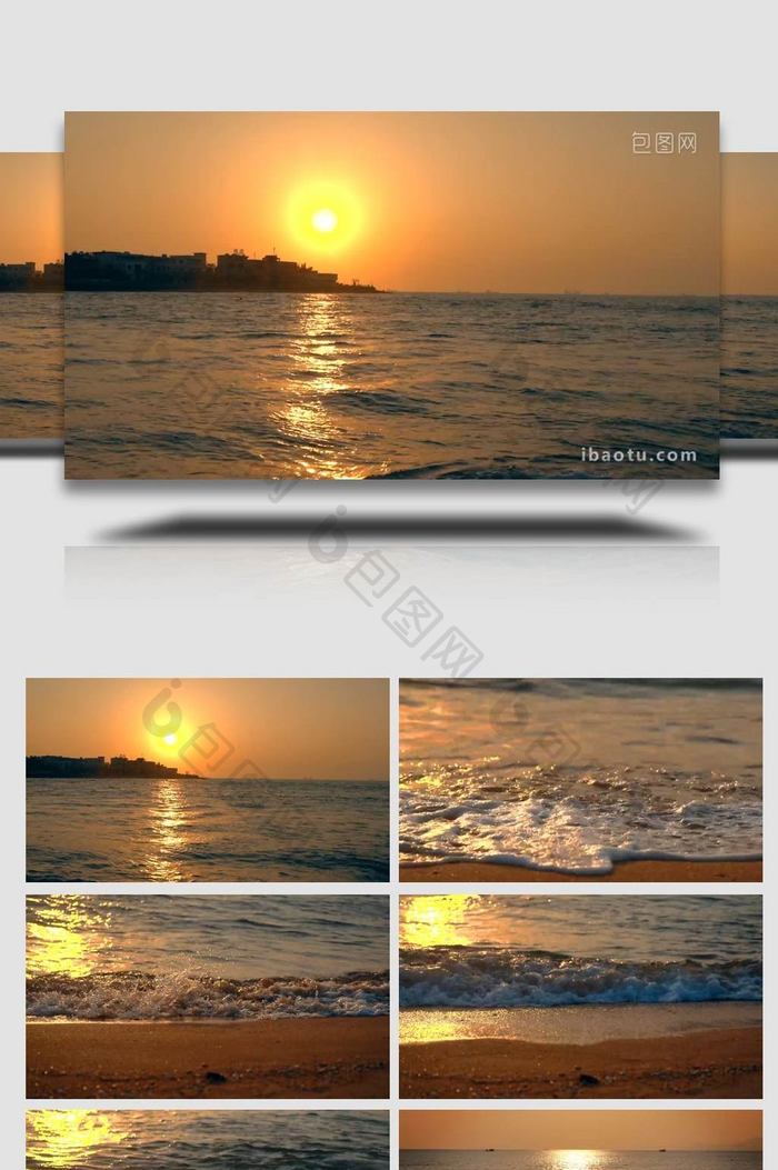 唯美大海海滩逆光夕阳晚霞4K实拍