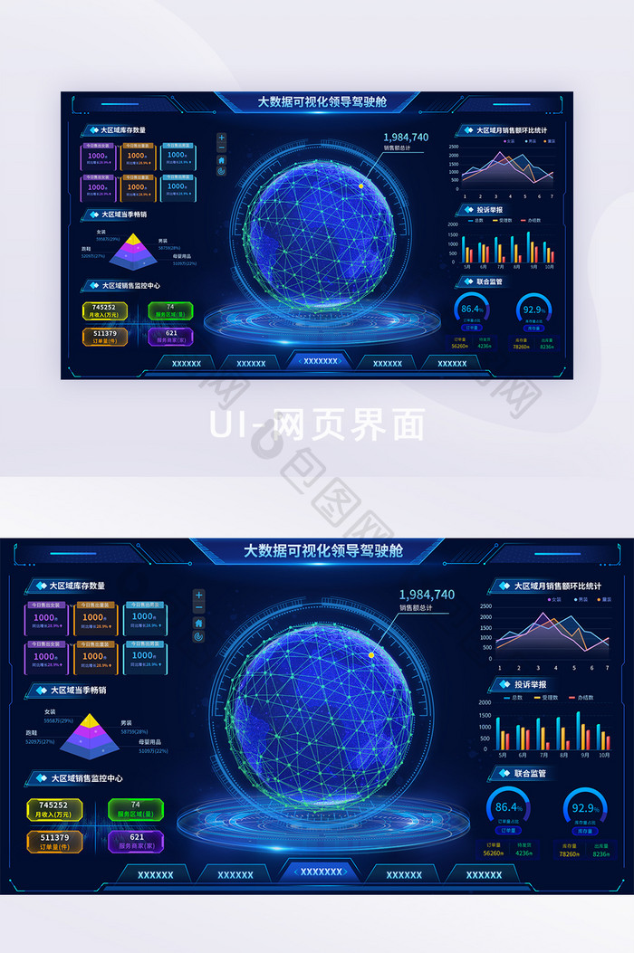 深蓝科技风网页可视化大数据大屏网页界面