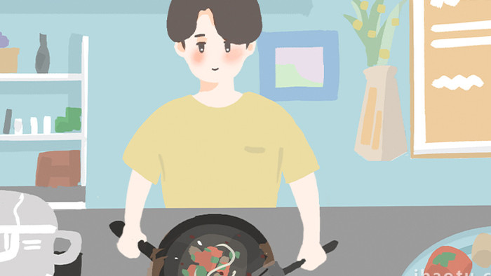 易用卡通mg动画居家男人在厨房炒菜