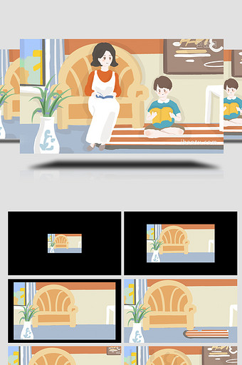 易用卡通mg动画母亲节妈妈和孩子看书图片