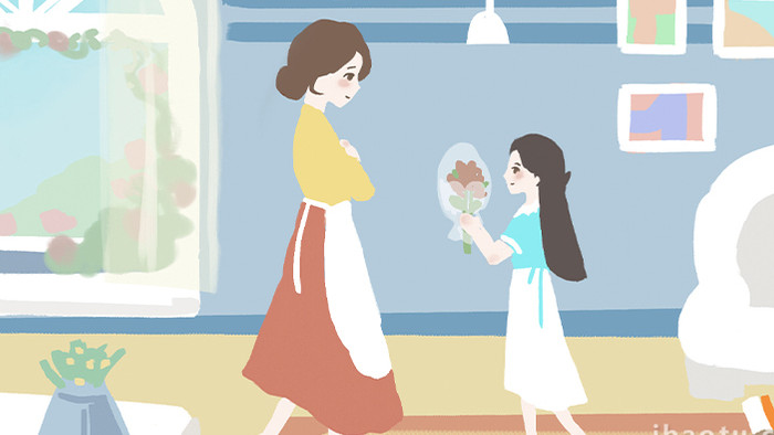 易用卡通mg动画母亲节小孩给妈妈送花