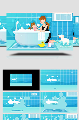 易用卡通mg动画居家妈妈给孩子洗澡图片