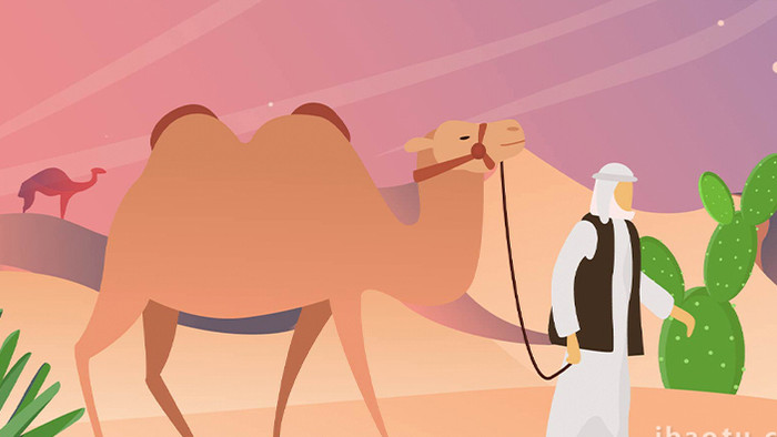 易用卡通mg动画沙漠男人牵着骆驼