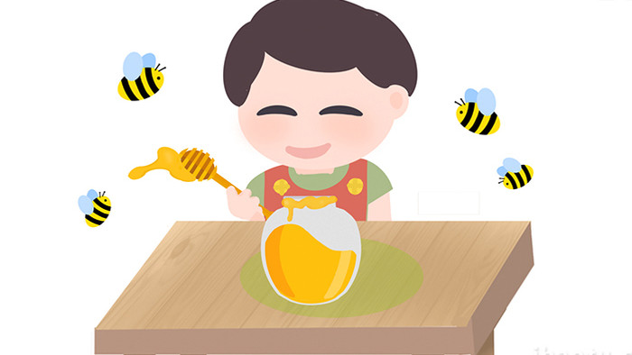 易用mg动画食物类甜食小孩吃蜂蜜