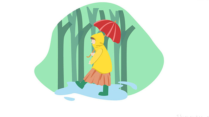 易用卡通mg动画女孩穿着雨衣在林间