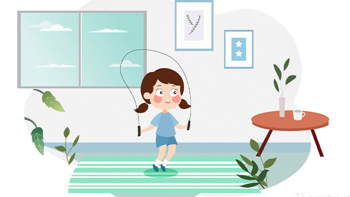 易用卡通mg动画女孩在家跳绳锻炼