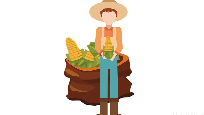 易用卡通mg动画秋收丰收农民抱着玉米