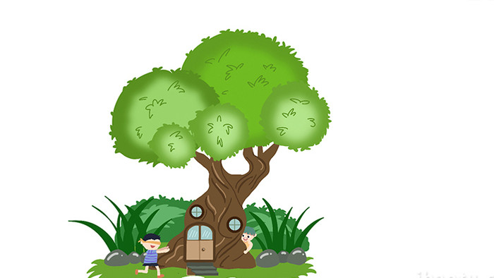 易用卡通mg动画童趣场景树上房子树屋