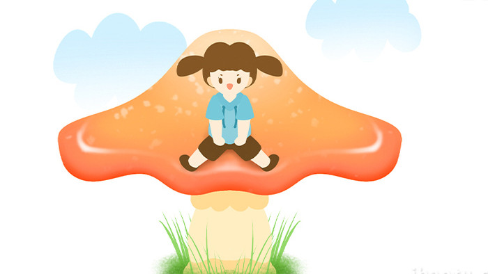 易用卡通mg动画童趣类小女孩坐在蘑菇上