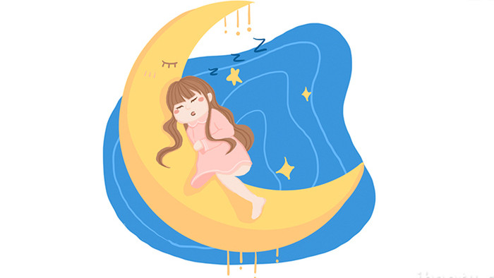 易用卡通mg动画童趣女孩抱着月亮睡觉