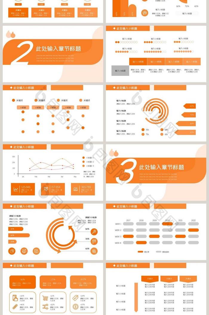 橙色简约风商业工作汇报总结PPT模板