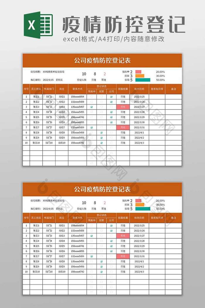 公司疫情防控登记表excel模板