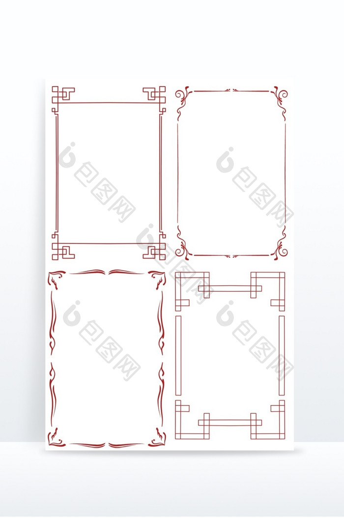 古风中国风红色线条矩形装饰元素