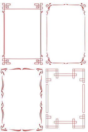 古风中国风红色线条矩形装饰元素