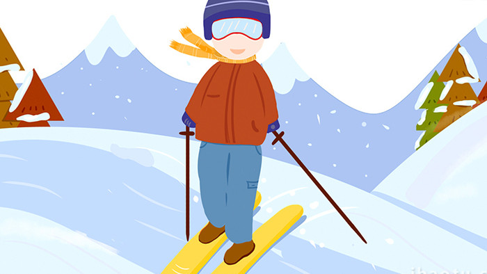 易用卡通mg动画冬季运动男孩滑雪橇