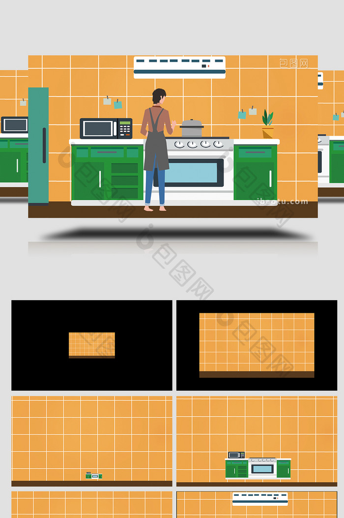 易用卡通mg动画居家男人厨房炒菜